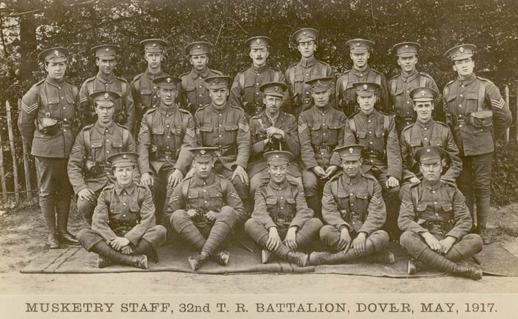 Photograph of Musketry Staff, 32nd T R Battalion, Dover, May 1917