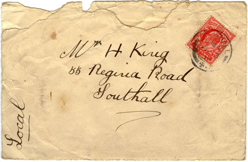 Envelope for Valentine letter posted to Southall in 1911